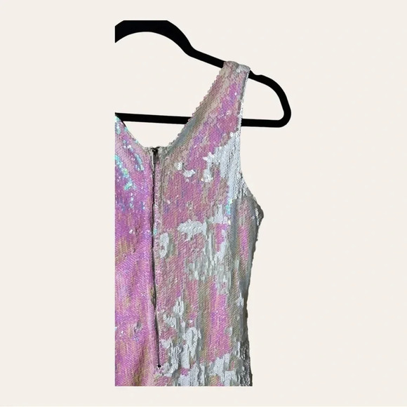 WOMEN’S SYMPHONY ALL SEQUINS MINI DRESS SLEEVELESS WHITE AND PINK - Picture 6 of 8